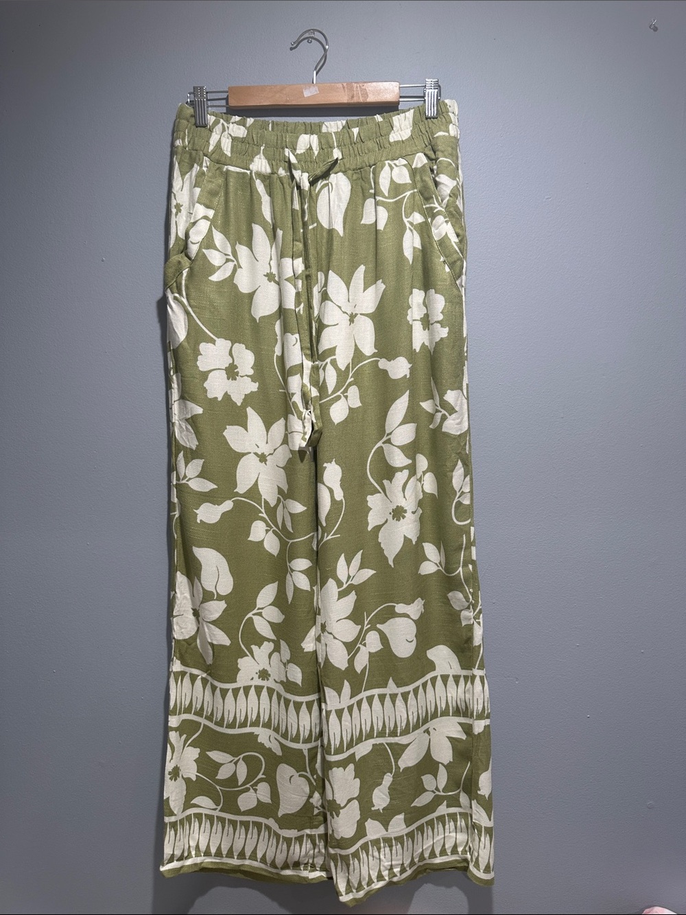 Sienna Sky Olive Green & Cream Floral Wide-Leg Pants